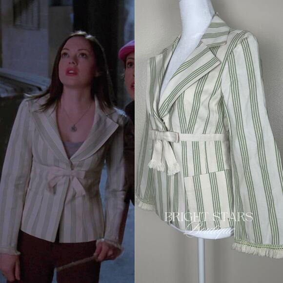 Rare Stripe Blazer Jacket ASO Paige Matthews Charmed Cream Green Bow 6 Vintage - Picture 3 of 10
